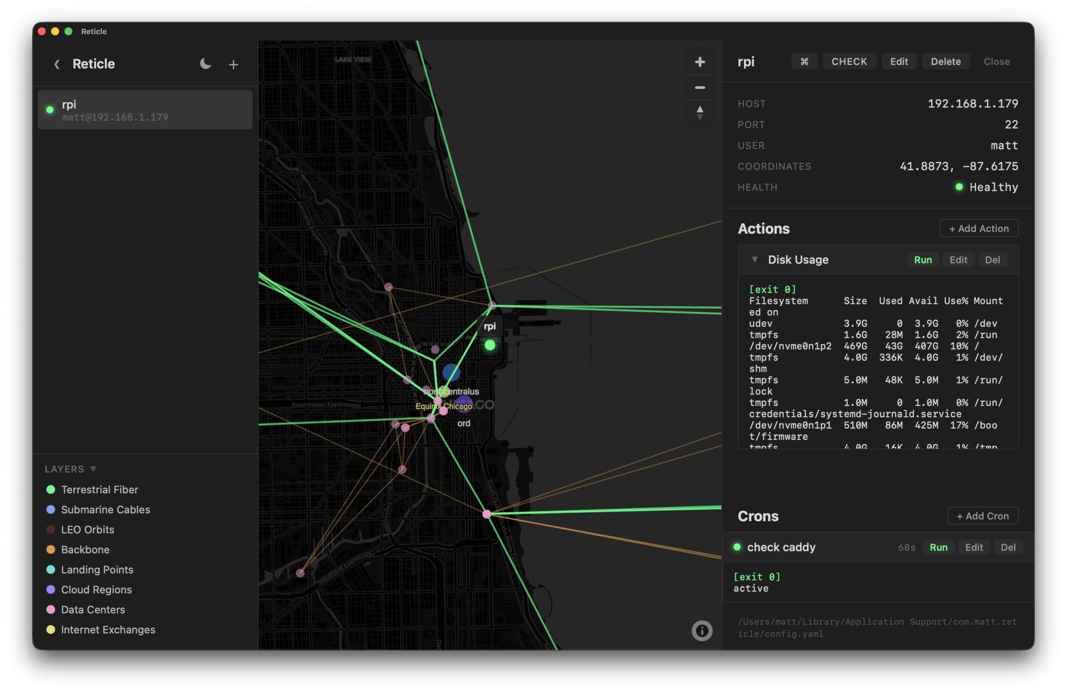 Infrastructure map with servers and submarine cables